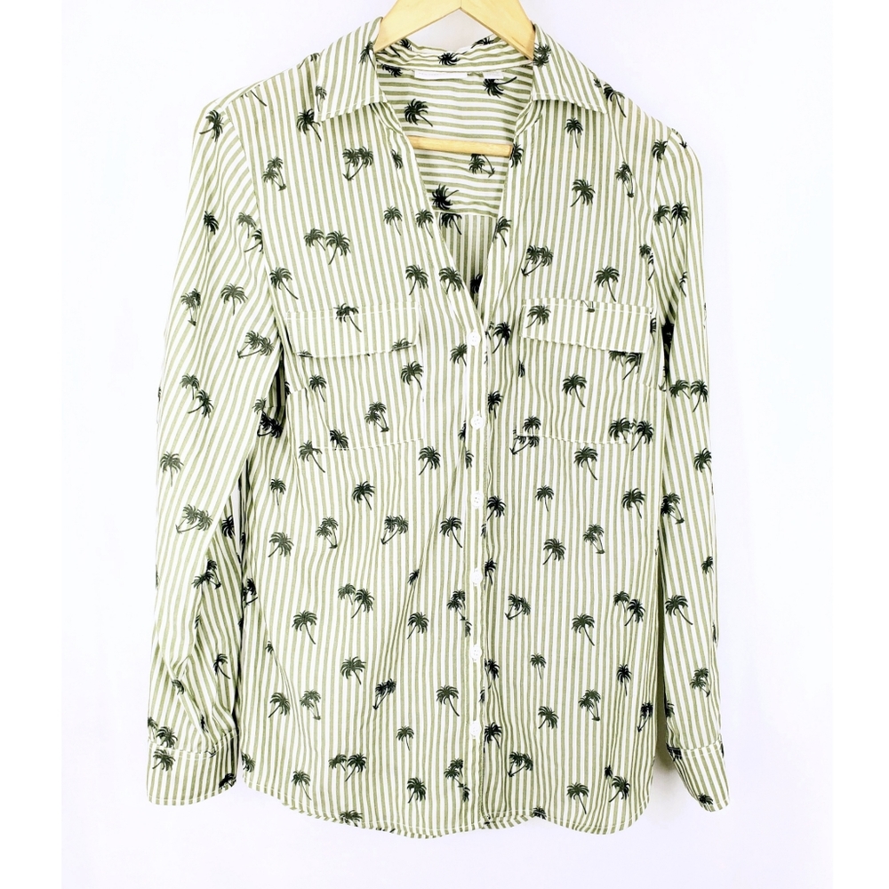 New York & Co. 🌴 Striped Palm Button Up Top